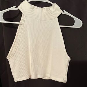 Zara Cream Ribbed Crop Tank Top